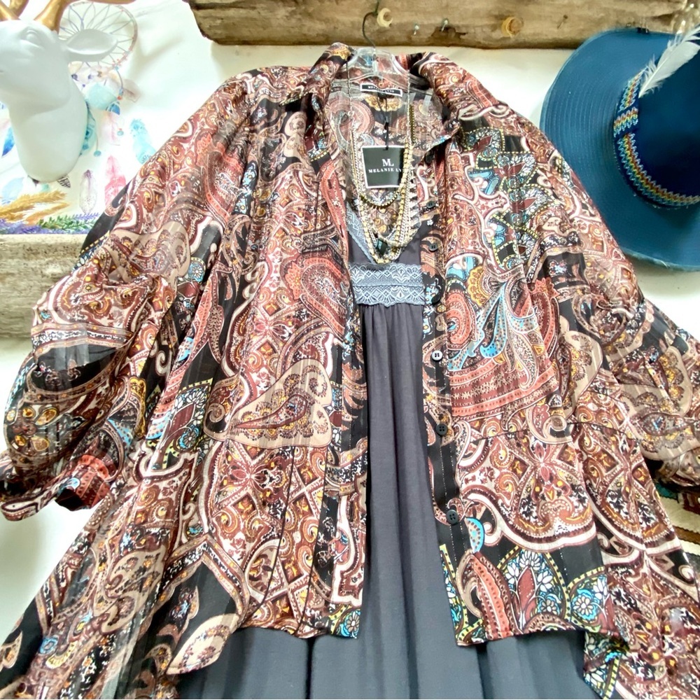 Melanie Lyne Duster Paisley Floral Sheer Duster Top